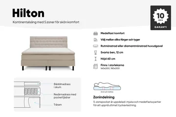 Hilton Komplett Sängpaket 180x200 cm Kontinentalsäng med rutad sänggavel - Beige - Products - Möbler - Säng - Kontinentalsäng