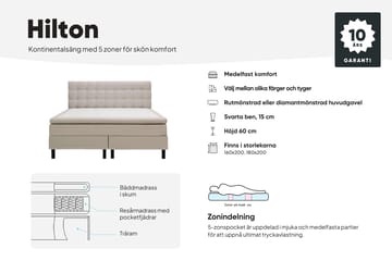 Hilton Komplett Sängpaket 180x200 cm Kontinentalsäng med rutad sänggavel - Beige - Products - Möbler - Säng - Kontinentalsäng