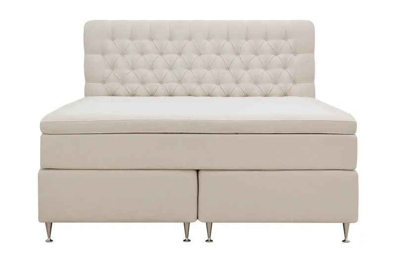 Hilton Lyx Komplett Sängpaket 160x200 cm Kontinentalsäng med knappad sänggavel i bouclé - Ivory / Bouclé - Products - Möbler - Säng - Kontinentalsäng