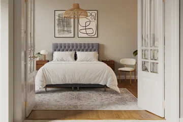 Hilton Lyx Komplett Sängpaket 160x200 cm Kontinentalsäng med knappad sänggavel i sammet - Grå / Sammet - Products - Möbler - Säng - Kontinentalsäng