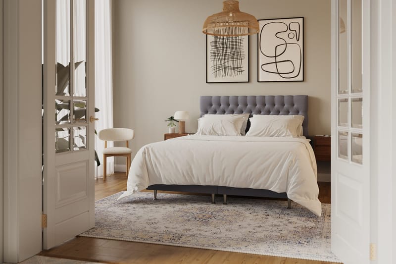 Hilton Lyx Komplett Sängpaket 160x200 cm Kontinentalsäng med knappad sänggavel i sammet - Grå / Sammet - Products - Möbler - Säng - Kontinentalsäng