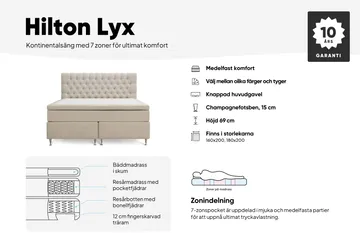 Hilton Lyx Komplett Sängpaket 180x200 cm Kontinentalsäng med knappad sänggavel i sammet - Ljusgrå - Products - Möbler - Säng - Kontinentalsäng