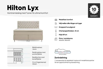 Hilton Lyx Komplett Sängpaket 180x200 cm Kontinentalsäng med knappad sänggavel i sammet - Ljusgrå - Products - Möbler - Säng - Kontinentalsäng