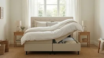 Hilton Plus Komplett Sängpaket med Förvaring 160x200 cm - Ljusbeige - Products - Möbler - Säng - Säng med förvaring