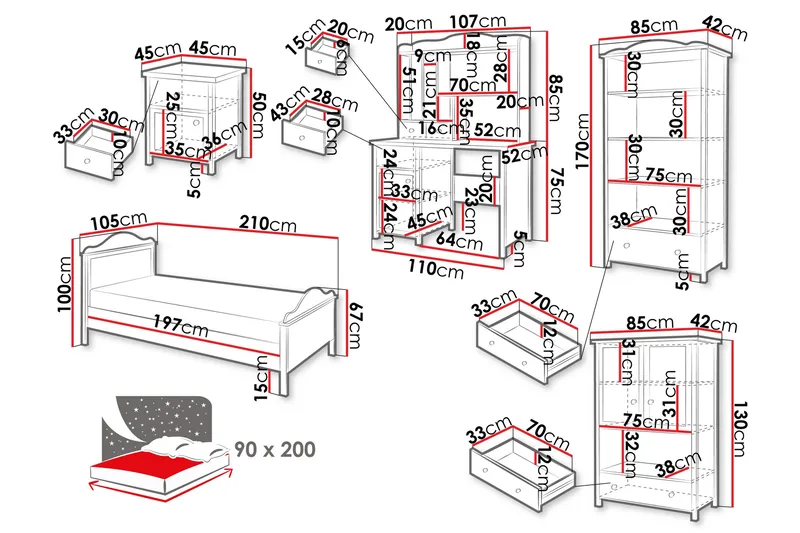 Hilts Möbelset För Sovrum - Vit/Rosa - Products - Möbler - Säng - Möbelset för sovrum