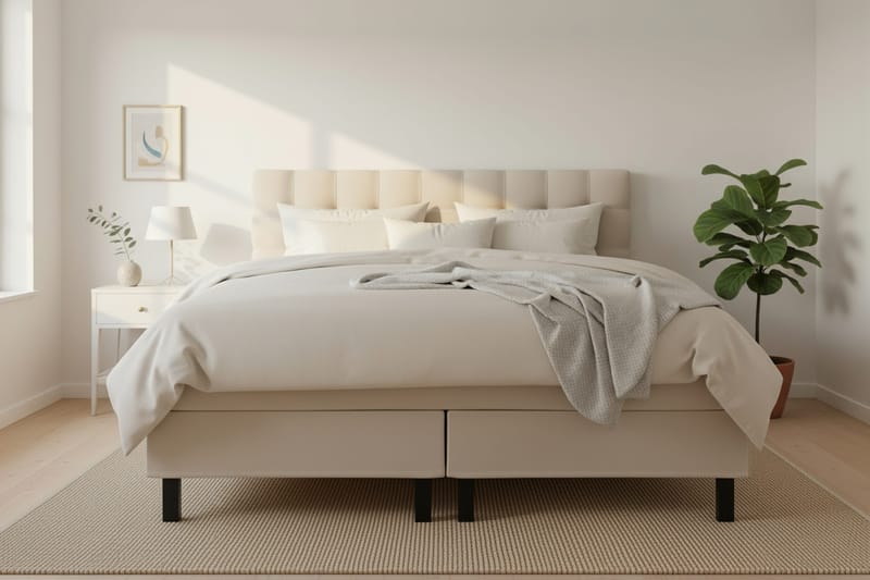 HVILA Classic Komplett Sängpaket 160x200 cm Kontinentalsäng med rutad sänggavel - Beige - Products - Möbler - Säng - Kontinentalsäng