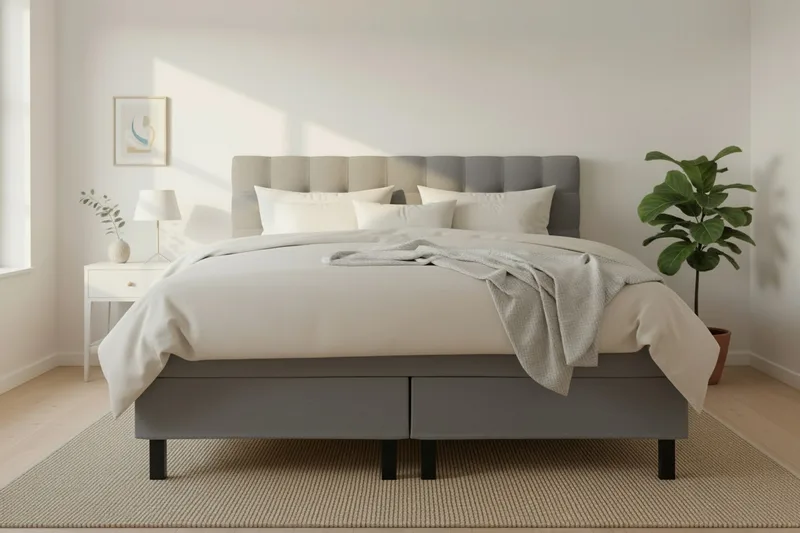 HVILA Classic Komplett Sängpaket 160x200 cm Kontinentalsäng med rutad sänggavel - Grå - Products - Möbler - Säng - Komplett sängpaket