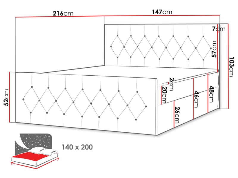 Jitendra Sängpaket Kontinentalsäng 140x200 cm med Förvaring - Svart - Products - Möbler - Säng - Komplett sängpaket