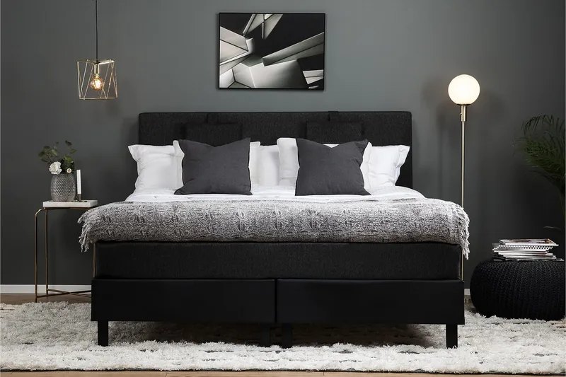 Lucky Komplett Sängpaket 160x200 Latex Slät - Nackkudde Liten Svart/Grå/PU - Products - Möbler - Säng - Kontinentalsäng