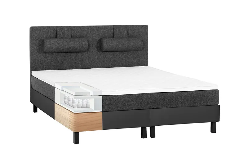 Lucky Komplett Sängpaket 160x200 Latex Slät - Nackkudde Liten Svart/Grå/PU - Products - Möbler - Säng - Kontinentalsäng