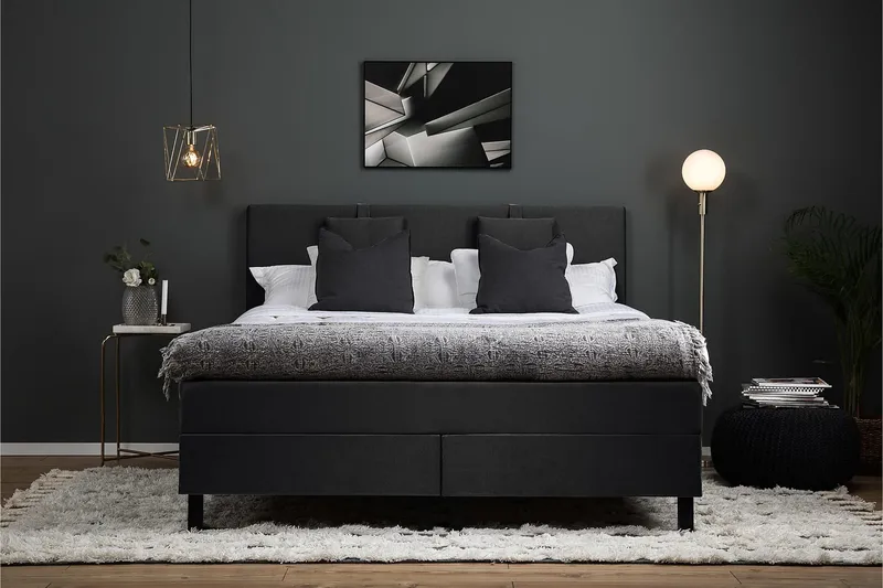 Lucky Komplett Sängpaket 160x200 Memory Slät - Nackkudde Liten Svart/Grå - Products - Möbler - Säng - Kontinentalsäng