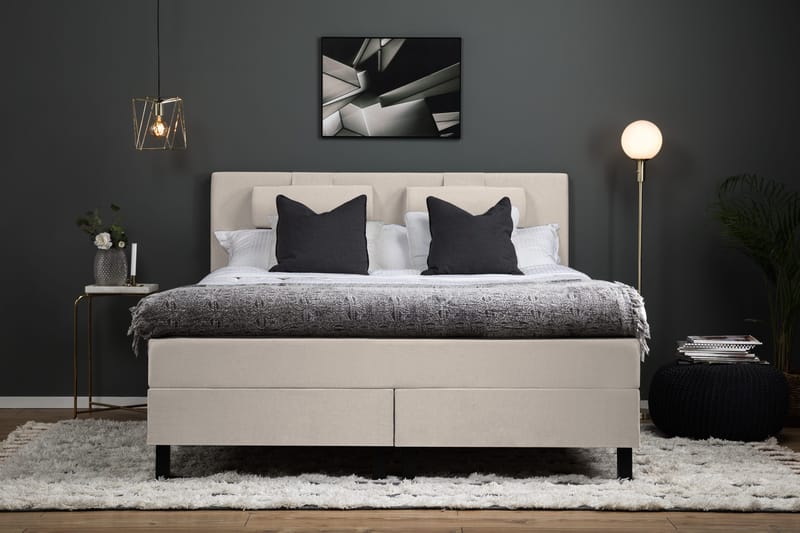 Lucky Komplett Sängpaket 160x200 Skum Slät Sänggavel - Nackkudde Stor Beige - Products - Möbler - Säng - Kontinentalsäng