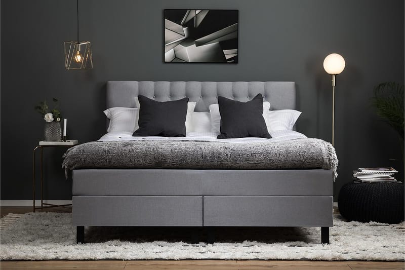 Lucky Komplett Sängpaket 160x200 Polyeter Diamant Sänggavel - Grå - Products - Möbler - Säng - Kontinentalsäng