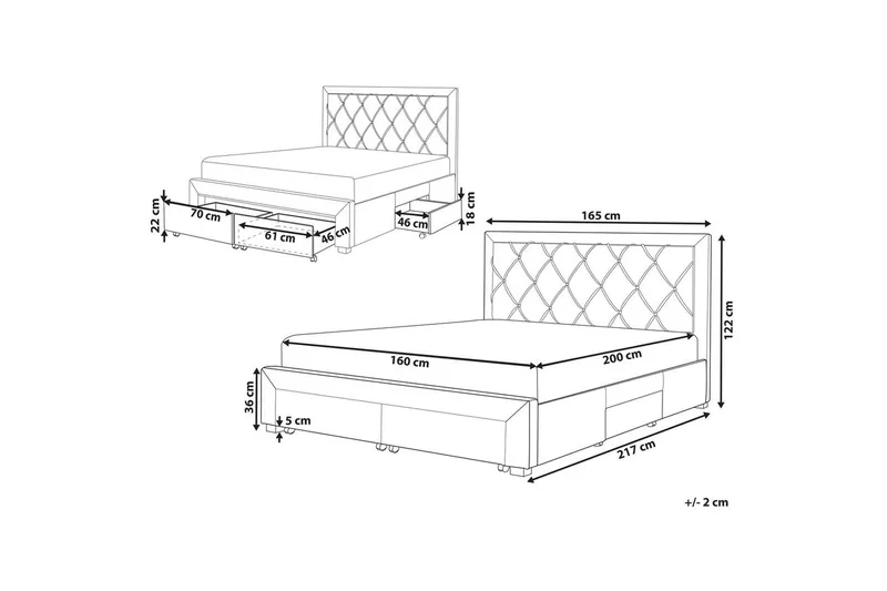 Säng med förvaringslådor Lievin - Beige, 160x200 cm - Products - Möbler - Säng - Säng med förvaring
