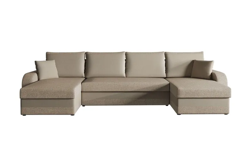 Alvared 4-sits Bäddsoffa med Dubbeldivan med Förvaring, Sammet/Beige