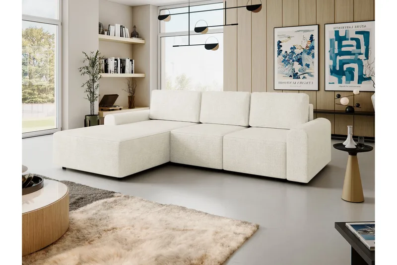 Bella Bäddsoffa med Divan 3-sits i Plysch - Beige - Products - Möbler - Soffa - Bäddsoffa - Bäddsoffa divan