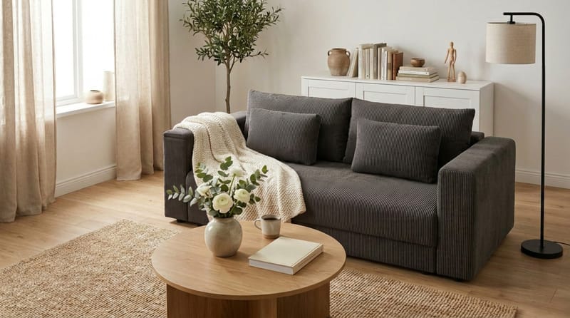 Bergen Extra djup 3-sits Bäddsoffa med Bäddmadrass i Polyesterskum Vändbar Sommar- & Vintersida och Tvättbar klädsel - Mörkgrå - Products - Möbler - Soffa - Bäddsoffa - 3 sits bäddsoffa