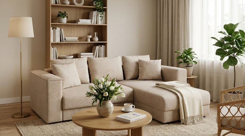 Bergen Extra djup 3-sits Bäddsoffa med Divan och Bäddmadrass i Polyesterskum och Tvättbar klädsel - Beige - Products - Möbler - Soffa - Bäddsoffa - Bäddsoffa divan