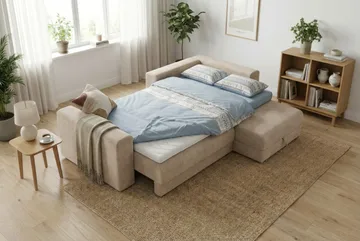 Bergen Extra djup 3-sits Bäddsoffa med Divan och Bäddmadrass i Polyesterskum och Tvättbar klädsel - Beige - Products - Möbler - Soffa - Bäddsoffa - Bäddsoffa divan