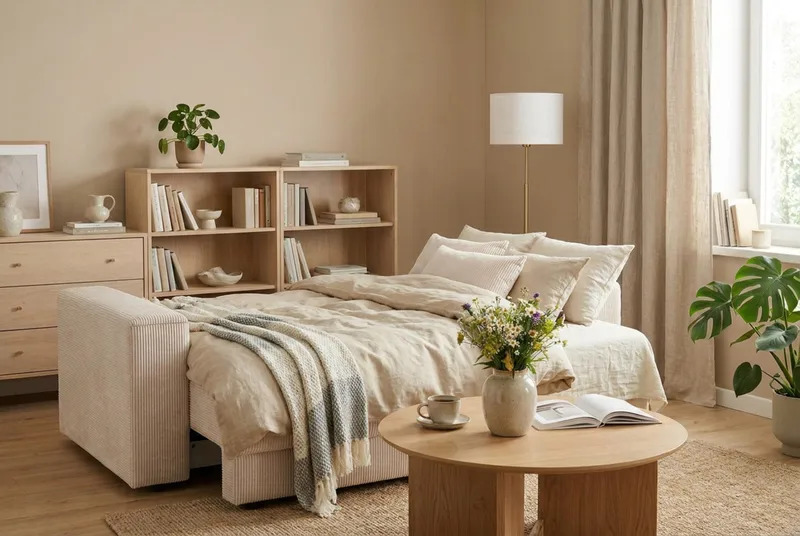Bergen Extra Djup Framåtbäddad 3-sits Bäddsoffa med förvaring i manchester - Beige - Products - Möbler - Soffa - Bäddsoffa - 3 sits bäddsoffa