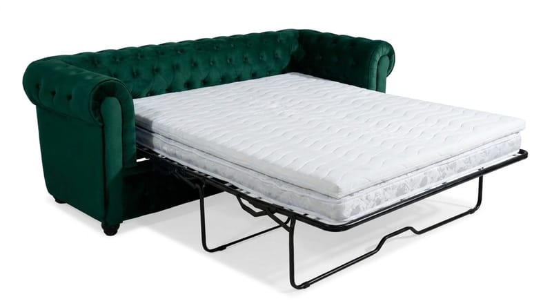 Chesterfield Lyx 3-sits Framåtbäddad Bäddsoffa med HVILA Bäddmadrass 140x200 cm Polyesterskum med Tvättbar klädsel - Grön - Products - Möbler - Soffa - Bäddsoffa - 3 sits bäddsoffa