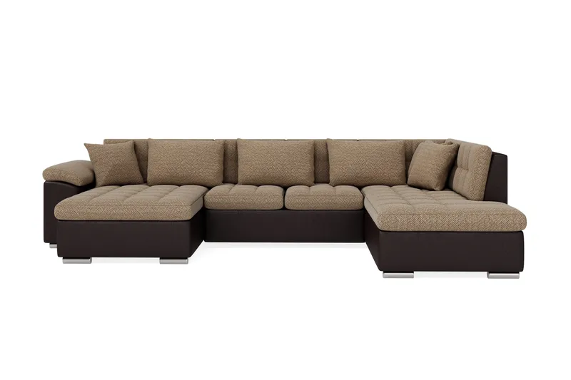 Dynir Stor Hörnbäddsoffa Divan med Förvaring Vänster 350 cm Bred, Beige / Brun