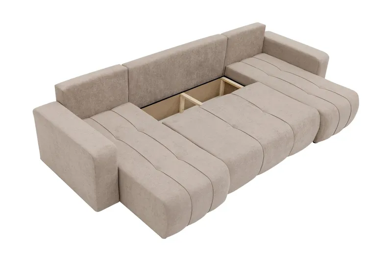 Flo Bäddsoffa Dubbeldivan 4-sits i Plysch - Beige - Products - Möbler - Soffa - Bäddsoffa - U bäddsoffa