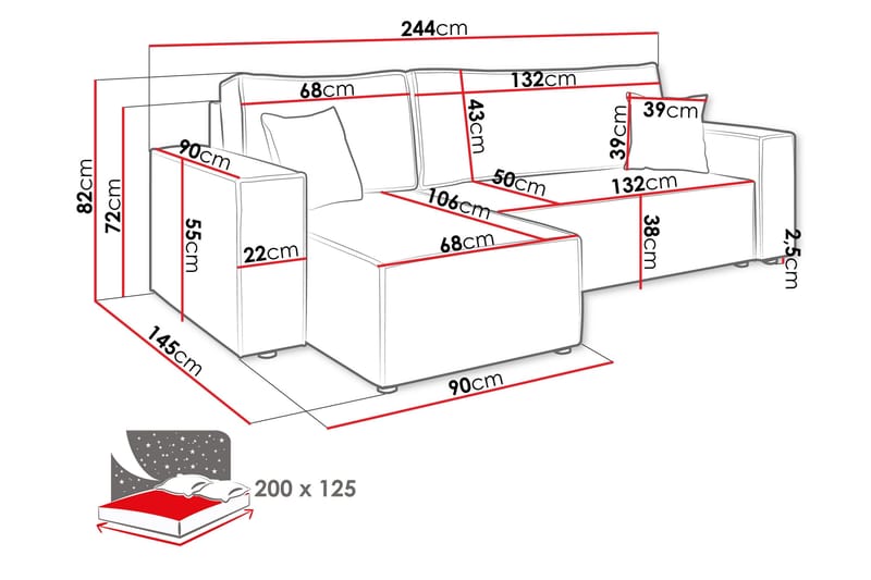Magston 3-sits Hörnbäddsoffa - Blå - Products - Möbler - Soffa - Bäddsoffa - Bäddsoffa divan