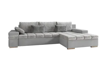 Naoma 3-sits Bäddsoffa med Divan L-formad Höger med Förvarin - Sammet/Grå - Products - Möbler - Soffa - Bäddsoffa - Bäddsoffa divan