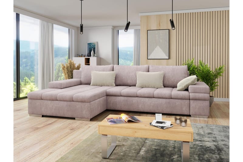 Naoma Bäddsoffa med Divan 4-sits - Rosa - Products - Möbler - Soffa - Bäddsoffa - Bäddsoffa divan