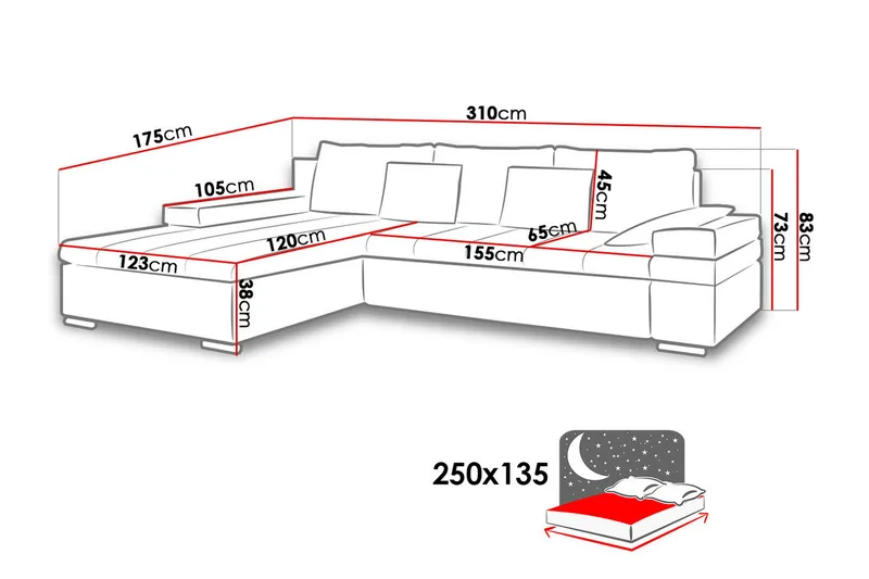 Naoma Divanbäddsoffa 310x175x83 cm - Grå - Products - Möbler - Soffa - Bäddsoffa - Bäddsoffa divan