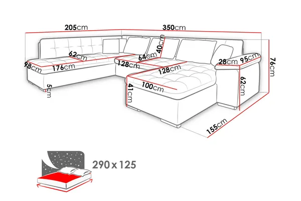 Niko U-Bäddsoffa 350x205x76 cm Divan Vänster - Grå - Products - Möbler - Soffa - Bäddsoffa - Bäddsoffa divan
