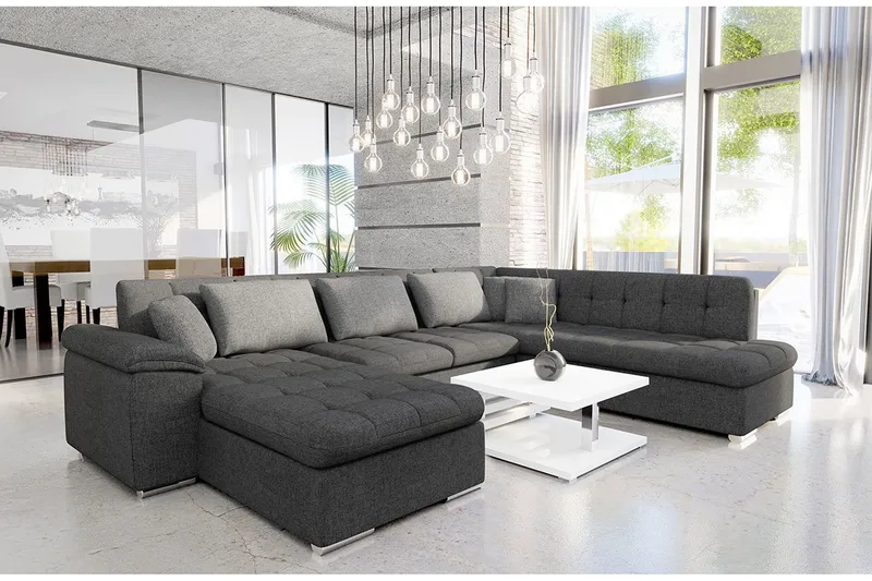 Niko U-Bäddsoffa 350x205x76 cm Divan Vänster - Grå - Products - Möbler - Soffa - Bäddsoffa - Bäddsoffa divan