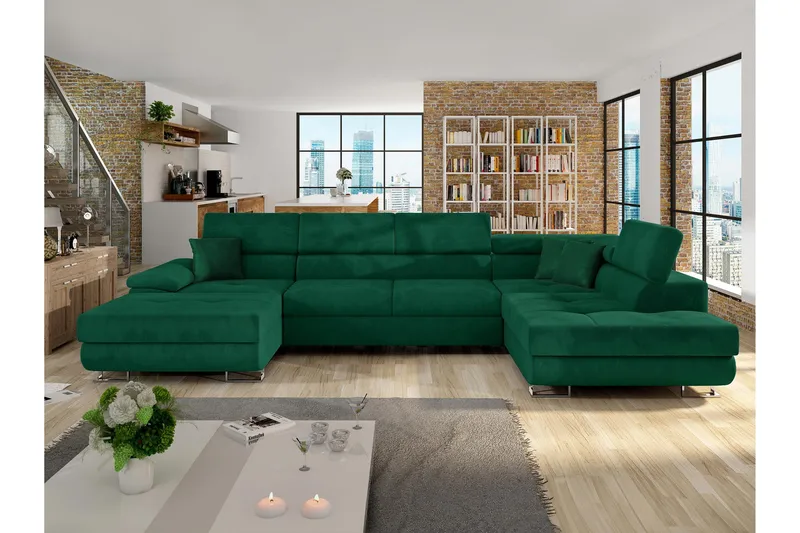 Reginia Bäddsoffa m. Divan och Schäslong 4-sits, Grön