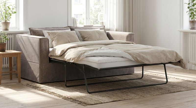 Travstad 3-sits Bäddsoffa med HVILA Bäddmadrass 140x200 cm Polyesterskum Vändbar Sommar & Vintersida och Tvättbar klädsel - Grå/Vit - Products - Möbler - Soffa - Bäddsoffa - 3 sits bäddsoffa