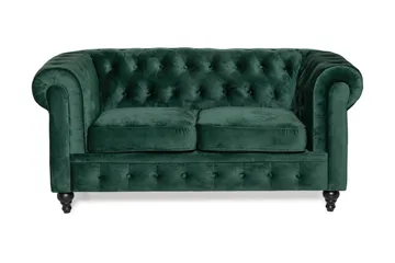 Chesterfield Lyx 2-sits Liten sammetssoffa - Djup soffa 160 cm bred, Grön