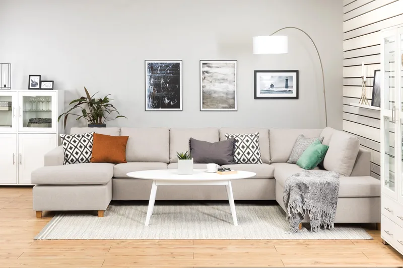 Crazy 5-sits Högervänd U-formad X-Large Soffa med Divan och Schäslong i Tyg - Beige - Products - Möbler - Soffa - U-soffa
