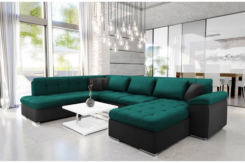 Dynir Soffa med Divan och Schäslong 4-sits - Svart/Grön - Products - Möbler - Soffa - Divansoffa & schäslongsoffa - 4 sits soffa med divan