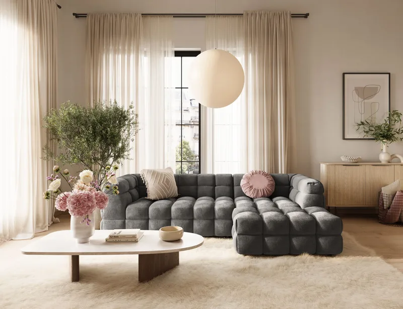 Elise 4-sits Bubblig Soffa med Divan Höger - M örkgrå - Products - Möbler - Soffa - Divansoffa & schäslongsoffa - 4 sits soffa med divan