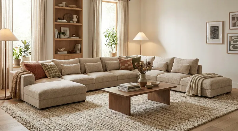 Dubai U-modulsoffa Large med Divan Vänster Extra Djup i Chenille - Beige - Products - Möbler - Soffa - Modulsoffa - Komplett modulsoffa