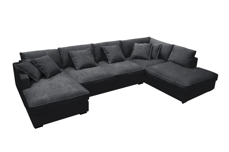 Rossita Lyx 5-sits Vänstervänd U-formad Extra djup Soffa med Divan och Schäslong i Chenille - Svart - Products - Möbler - Soffa - U-soffa
