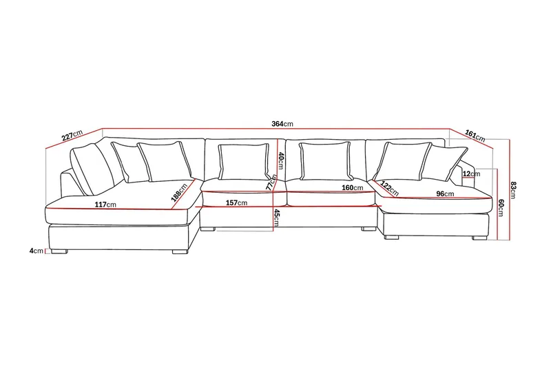 Rossita Lyx 5-sits Vänstervänd U-formad Extra djup Soffa med Divan och Schäslong i Tyg - Brun - Products - Möbler - Soffa - U-soffa