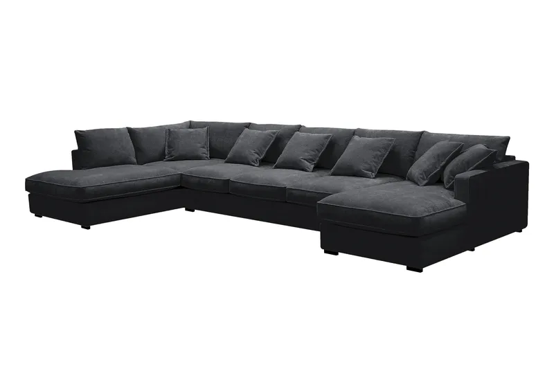 Rossita Lyx 6-sits Högervänd U-formad Extra djup Soffa med Divan och Schäslong i Chenille - Svart - Products - Möbler - Soffa - U-soffa