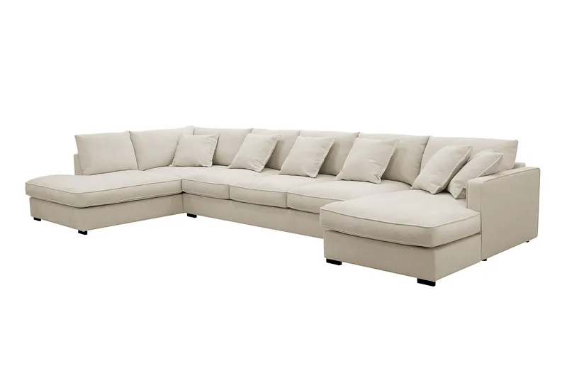 Rossita Lyx 6-sits Högervänd U-formad Extra djup Soffa med Divan och Schäslong i Tyg - Beige - Products - Möbler - Soffa - U-soffa