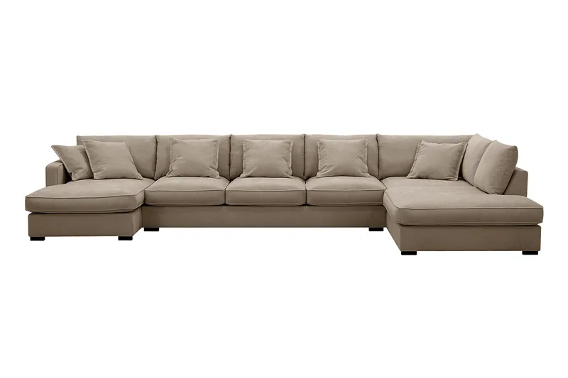 Rossita Lyx 6-sits Vänstervänd U-formad Extra djup Soffa med Divan och Schäslong i Tyg - Brun - Products - Möbler - Soffa - U-soffa