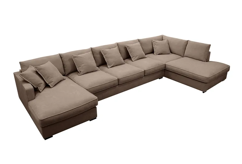 Rossita Lyx 6-sits Vänstervänd U-formad Extra djup Soffa med Divan och Schäslong i Tyg - Mörkbrun - Products - Möbler - Soffa - U-soffa
