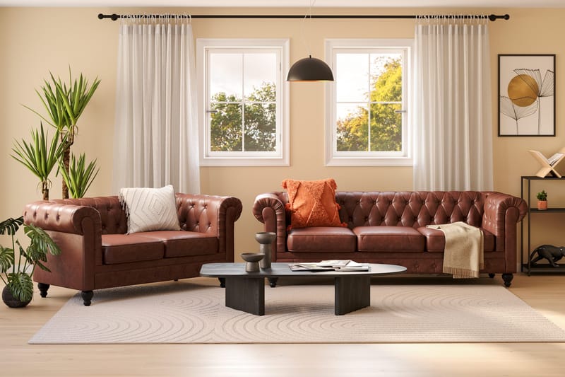 Chesterfield Lyx Soffgrupp 3-sits + 2-sits - Brun - Products - Möbler - Soffa - Soffgrupp - Chesterfield soffgrupp