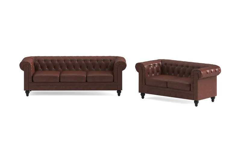 Chesterfield Lyx Soffgrupp 3-sits + 2-sits - Brun - Products - Möbler - Soffa - Soffgrupp - Chesterfield soffgrupp