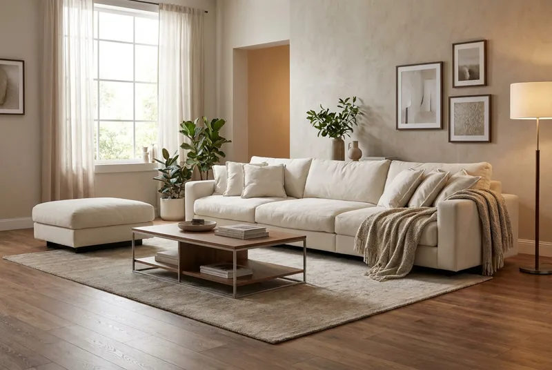 Valencia Soffgrupp Extra Djup 5-sits Soffa + Fotpall i Chenille - Beige - Products - Möbler - Soffa - Hörnsoffa