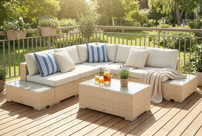 Bahamas Mittmodul utomhus i konstrotting med Ljus vattenavisande dyna - Beige - Products - Utemöbler & utemiljö - Övrigt utemöbler - Moduler utesoffa - Mittmodul utesoffa